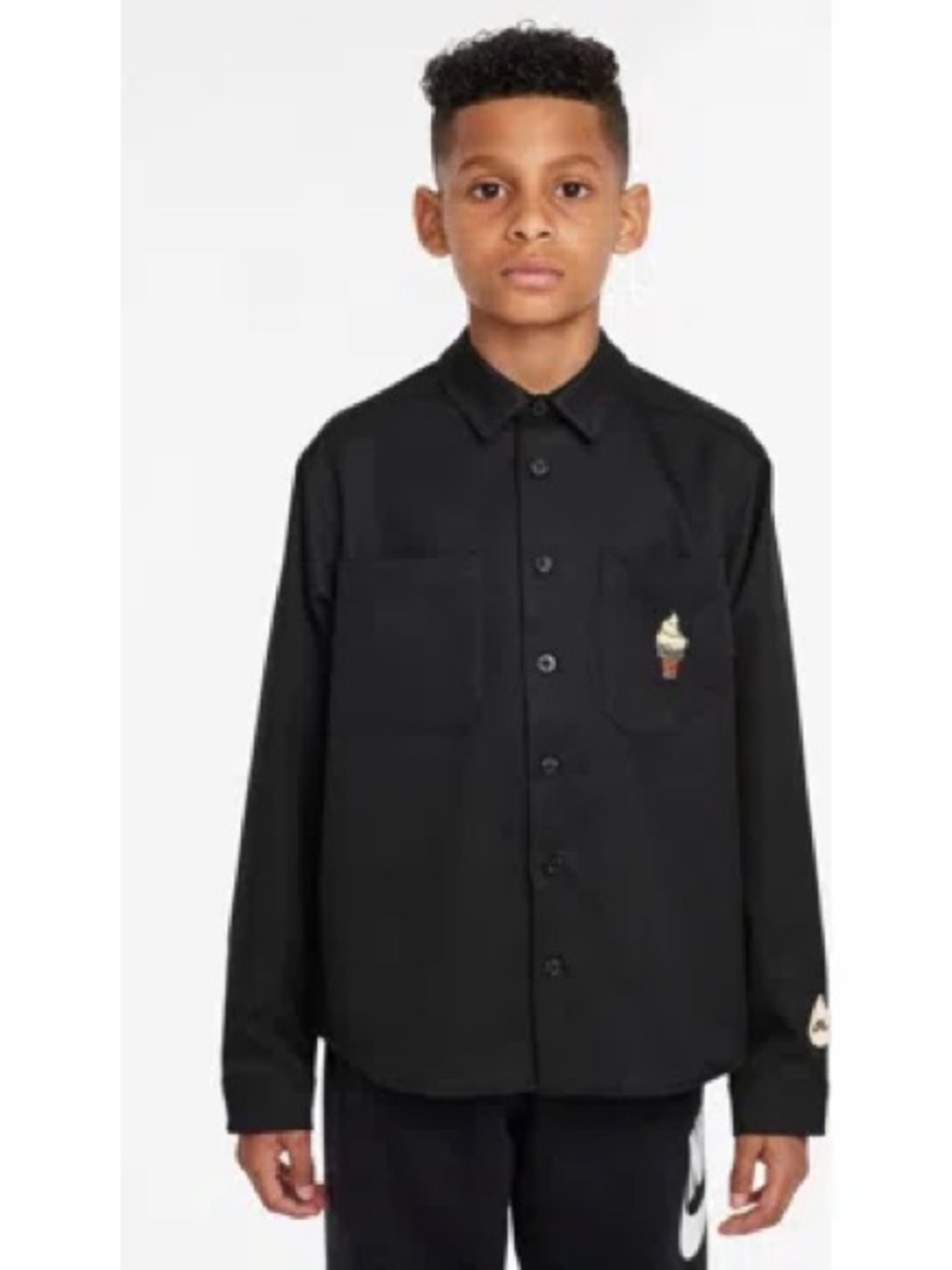 Youth Nike SB Dri-FIT Ice Cream Graphic Button-Down Shirt – Black – Size Large